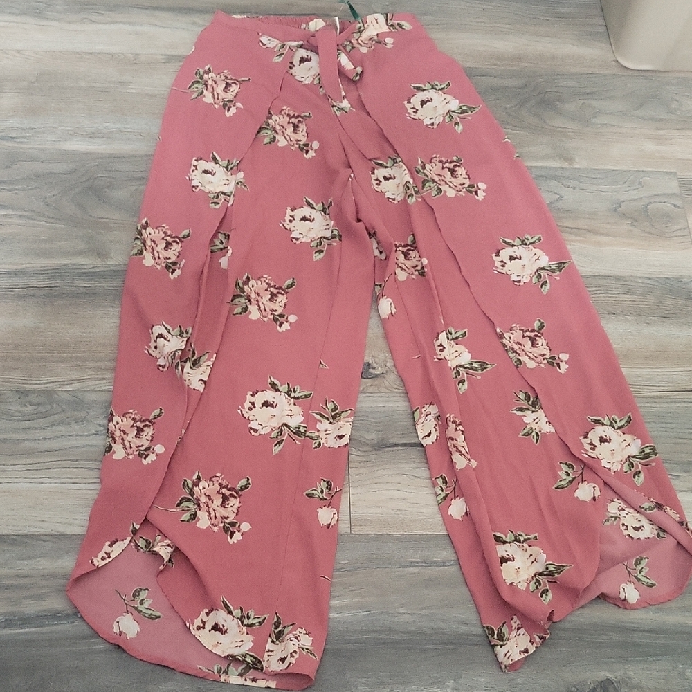 Mimi Chica Pink Floral Wide Leg Pants